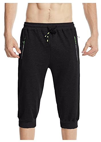 Men's Gym Joggers Running Shorts Lightweight Jogging Tracksuit Bottoms Elastic Waist Below Knee 3/4 Length Capri Cropped Shorts Cotton Casual Workout Athletic Track Shorts