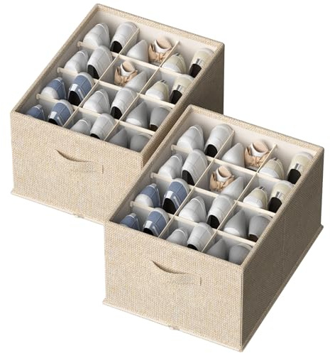 FHSQX 2 Pack Shoe Organizer for Closet,Foldable Shoe Organizer,Fits up to 24 Pairs,Storage Containers With Bottom Support for Shoes
