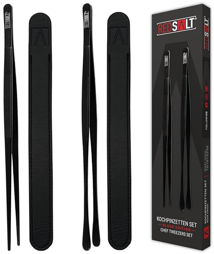 REDSALT® Black Edition Kochpinzetten Set schwarz 30cm | INOX 18/10 Edelstahl rostfrei spülmaschinenfest PVD-Beschichtung | Profi Koch Pinzette Küche Grill Gourmet Zange Küchenpinzette Grillpinzette