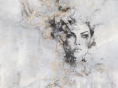 Muralo - Fototapete 3d Effekt - Selbstklebende Tapete 3d - Tapeten für Wohnzimmer Schlafzimmer - Fototapete selbstklebend - Frau mit Blume auf Beton Motiv - Br. 460cm x Hö. 300cm