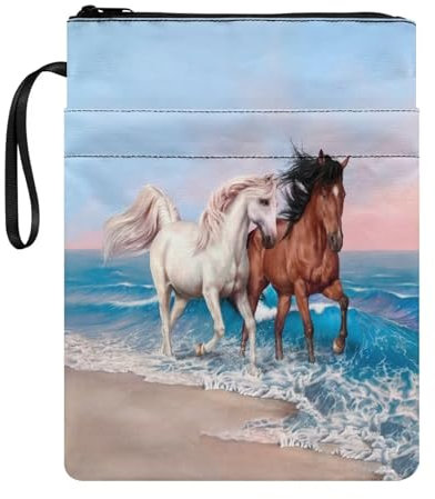 NETILGEN Strandpferd Buchhüllen für Taschenbuch Book Sleeve für Buchliebhaber Book Sox Schutzhülle für Lehrbuch Geldbörse mit Reißverschluss und Tasche