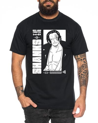 Shanks Boom - Herren T-Shirt Straw Hat Luffy Zoro One Monkey D. Pirat Ace Piece Goku Anime Ruffy, Größe:4XL, Farbe:Schwarz
