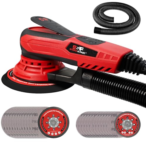 S&F STEAD & FAST Electric Random Orbital Sander with Vacuum Attachment 350W, Professional-grade, 5 inch 6 inch Backing Pads, Quiet, Powerful, Low Vibration, Woodworking, Auto Body Repair