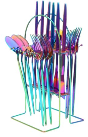 CENMEN Juego de Cubiertos de 24 Piezas con Soporte, Juego de Vajilla, Cubiertos de Acero Inoxidable, Juego de Vajilla para Fiesta, Cualquier OcasióN, Servicio para 6-B