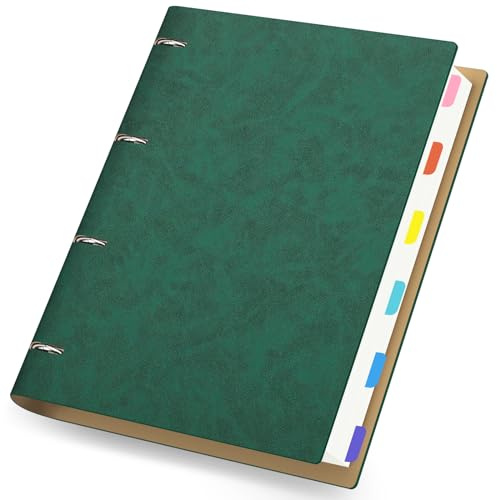 Yarotm Leather Notebook A4 - Ring Binder Lined Notebook - Spiral Binder A4 Notepad 21.5x28cm - 100GSM Refillable Lined Note Book 300 Pages - Loose Leaf Binder Diary Travel Journal, Dark Green