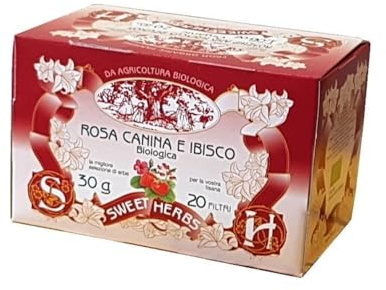 Sweet Herbs® | Tisana Rosa Canina e Ibisco | Infuso Biologico Erbe Azione Antiossidante - 20 Filtri in Singole Bustine (30 Gr)