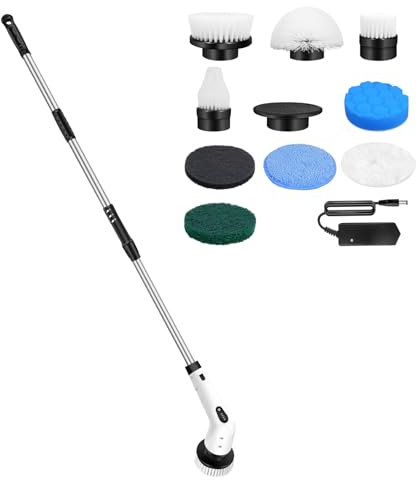 Electric Spin Scrubber Cordless ​Shower Cleaner Bathroom Cleaning Brush Scrubbing with Adjustable Extension Handle and 10 Replaceable Heads for Bathroom Floor Shower Tile Sink Car