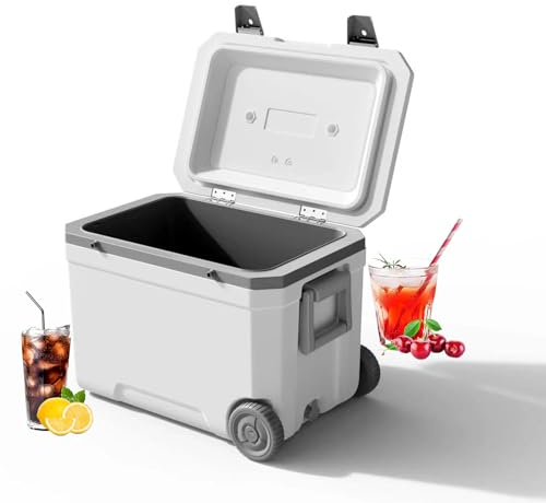 Portable Wheeled Fresh-Keeping Refrigerator and Freezer, 45L Outdoor Trolley Insulation Box, for Car/Camping/Picnic,White