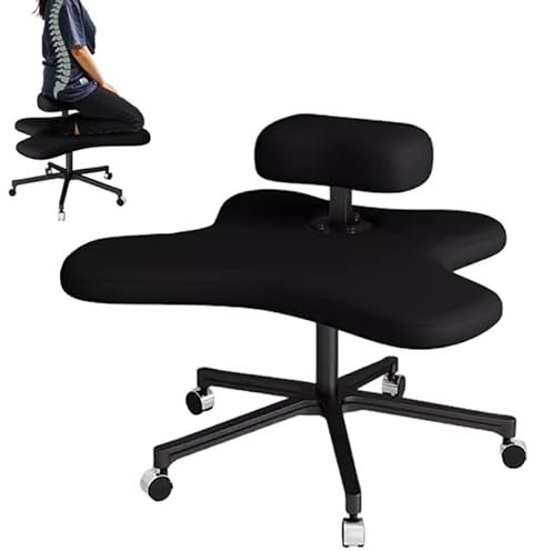 Kniestuhl fürs Büro, Schreibtisch – Grün/Rosa/Schwarz, Meditationshocker für ADHS, Stühle mit gekreuzten Beinen, verstellbarer Liftsitz für Yoga-Liebhaber zu Hause (schwarz, Einheitsgröße),Schwarz-Ein