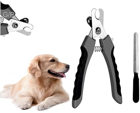 GearPrice Ciseaux à griffes professionnels pour chiens et chats en acier inoxydable, lime à ongles, soin des griffes, protection de sécurité (noir/gris, petit)