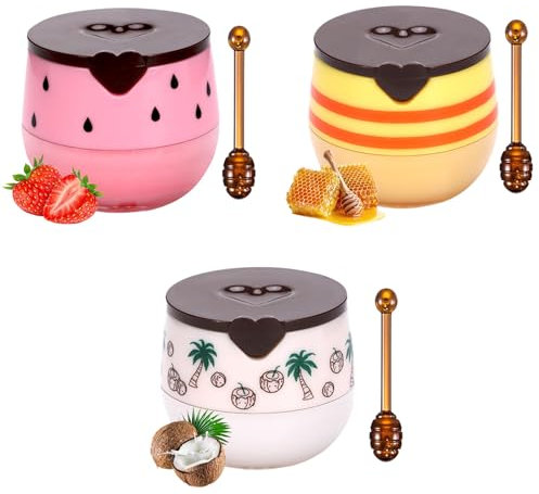 Asheyya 3 Pcs Honey Pot Lip Balm, Hydrating Moisturizing Bee Honey Lip Balm Uk Lips for Prevention Dry Cracked Lip