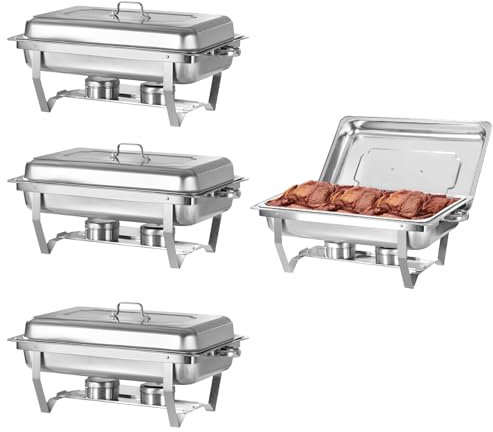 ERfairdeal Mahlzeit Chafing Dish | Edelstahl Warmhaltebehälter | Speisenwärmer | Wärmebehälter | Rechaud für Catering, Buffet und Party Full-Size (4 Pack)