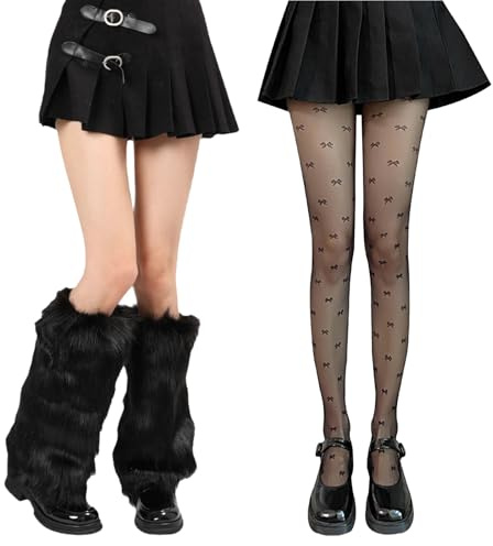 JSTHHTT 40cm Jambières en Peluche pour Femme, Jambes en d'hiver Manchettes, Longues Bottes Manchettes pour Femmes, Femme Chauffe Jambes, Genouillères Chaudes (Noir)