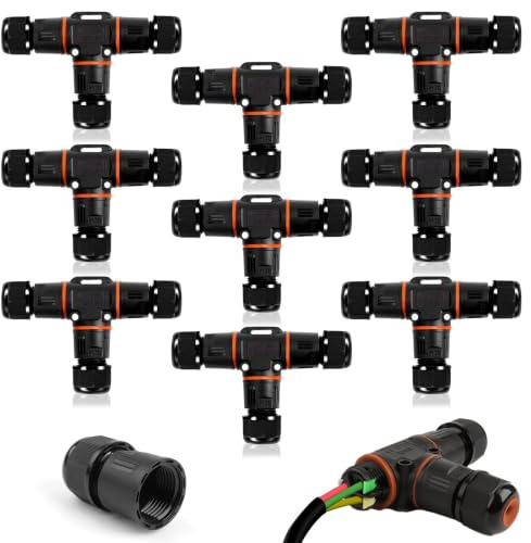 9 Stück Kabelverbinder Wasserdicht IP68, T-Form Verteilerdose Klemmdose Kabelverbinder Wasserdicht 3-polig Erdkabel Verbindungsmuffe für Ø3-12 mm Kabeldurchmesser, Acrylnitril-Butadien-Styrol