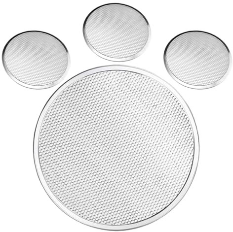 TINEASUR Set di 4 Reti per Pizza in Alluminio - Teglia per Pizza in Acciaio Inox Retino per Pizza Rotondo Rete Antiaderente Utensile per Cottura in Forno