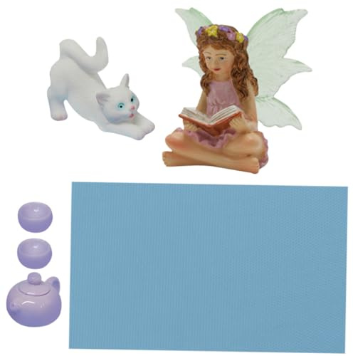 ibasenice 1 Set Enchanting Fairy Cat Figurines Resin Teacup Decor for Garden Home Present for Cat Lovers Charming Night Light Garden Ornament