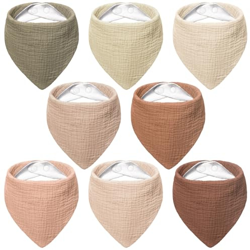 bearmoss Muslin Baby Dribble Bibs 100% Cotton Baby Bandana Drool Bibs for Unisex Baby Girls Boys Drooling and Teething (Coconut Mocha)