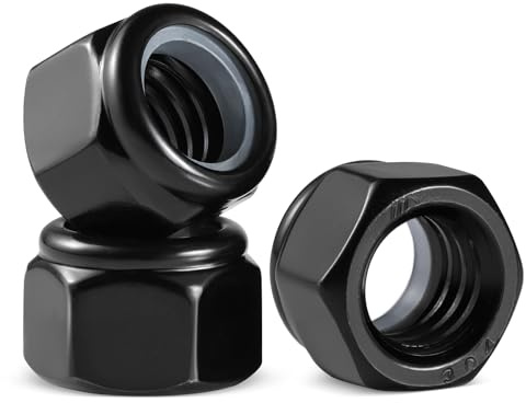 BNUOK 100Pcs 1/4-20 Lock Nuts, Nylon Insert Locknuts 304 Stainless Steel 18-8 SS Black Zinc Plated Self-Locking Nuts, Coarse Thread Hex Nylock Nut