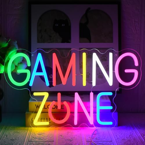 UExnkj-Y Gaming Zone Letrero de Neón Carta Luz de Neón Alimentado por USB con botón regulable letrero de pared de neón LED para salas de juegos, habitaciones, clubes y fiestas