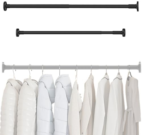 Extendable Adjustable Wardrobe Rail (70cm to 120cm), High-Strength Carbon Steel Tension Rods for Curtains Heavy Duty Clothes Rail Pole for Hanging Clothes, Wall Protection, No Drill Installation