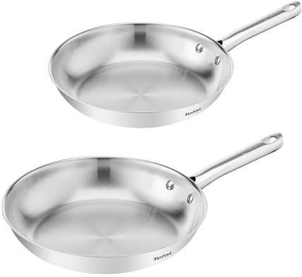 Tefal Duetto On - Juego de Sartenes de 24/28 cm, Acero inoxidable, Cocción rápida y uniforme, Apto inducción, Mango ergonómico, 10 años de garantía, Resultados crujientes