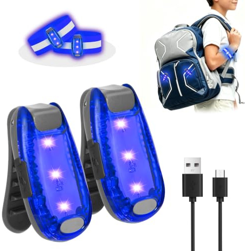 ocuvaep LED Clignotante lumière de sécurité Lot de 2 pièces, lumière Clignotante LED pour cartables avec Clip, Rechargeable par USB pour lumière à Clip