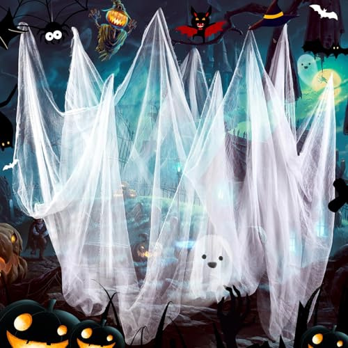 Wzone Halloween Tissu Effrayant Blanc – 215 x 500 cm (84 x 197 in) Tissu d’Horreur, Gaze Sanglante pour Fête Gothique, Maison Hantée & Décoration d’Halloween