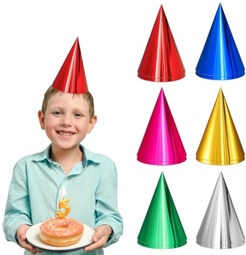 JcvPot Partyhüte, 12 Stück in 6 Farben Mit Je 2 Hüten, Bunte Kinderpartyhüte Für Geburtstagsfeiern, Kostümpartys Und Feste, Höhe 16,5 Cm, Breite 11,5 Cm
