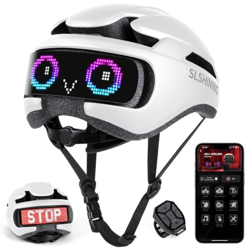 Untrxr Casque LED Intelligent avec télécommande et Application,Texte et Motif DIY Personnalisable,avec Clignotant,résistant, étanche,léger, pour Hommes et Femmes Adultes,pour vélo