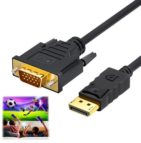 Lytari DisplayPort to VGA Cable DP to VGA Adapter 1080P Gold-Plated Display Port to Vga Cables Male to Male Digital Video Lead Compatible with Monitor Desktop Laptop PC HDTV Projector MacBook 1.8M