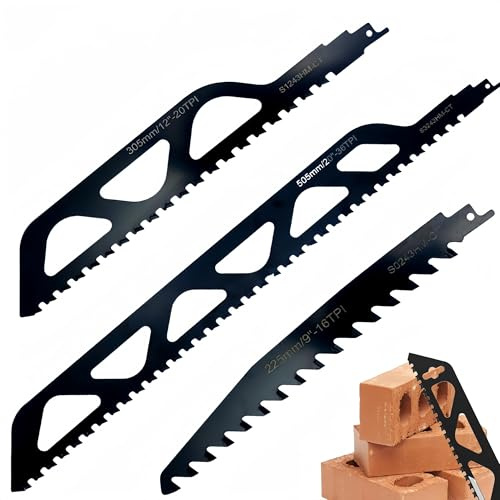 Säbelsägeblätter 3Pcs Säbelsägeblatt Stein - Hartmetallstahl Sägeblätter Säbelsäge Ytong Säge Ziegelsäge Sägeblatt Porenbetonsäge für Porenbeton Holz Metall Ziegel(225 305 505mm)