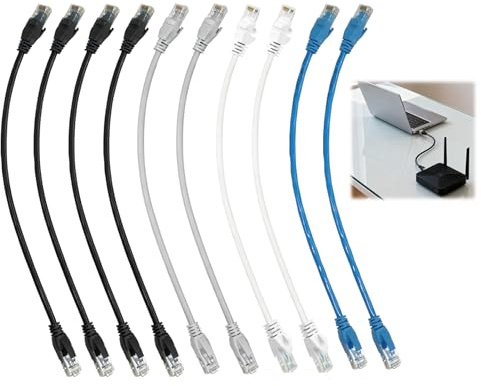 10 Pack 30cm CAT 6 Ethernet Cable, 10Gbps High-Speed Internet Cable, RJ45 Network Connector, for Office Wiring, Home Renovations, Network Card Wiring, Hotels etc.(White, Black, Blue, Off-White)