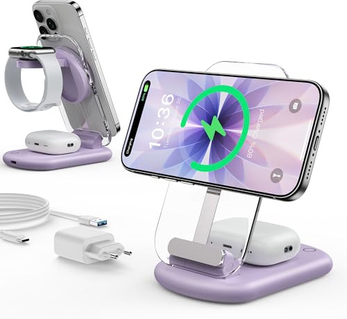 Chargeur Mag Safe, Station de Charge Apple Watch et iPhone, Violet