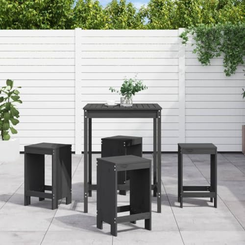 QJBSAVVA 5-TLG Gartenbar Set Grau Massive Kiefer 82,5x82,5x110 cm klappbare Barhocker ohne Lehne wetterfestes Outdoor Essgruppe Balkon Terrasse Kleiner Balkon