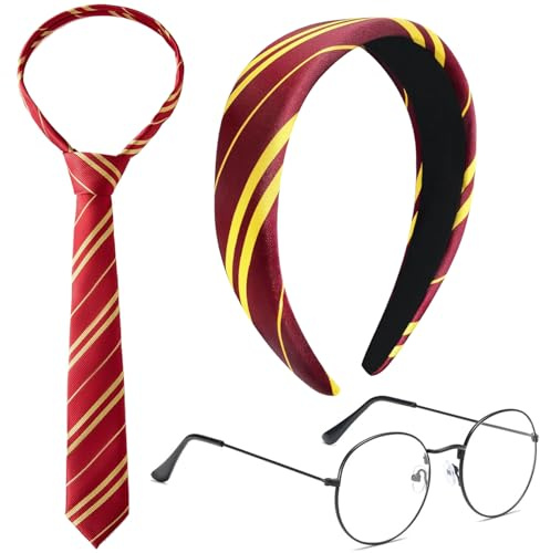 XINDY Zauberer Kostüm, Halloween Haarreif, Krawatte Gestreift, Retro Runde Brillen für Cosplay Fasching Halloween Party Karneval Kostüm Damen Accessories