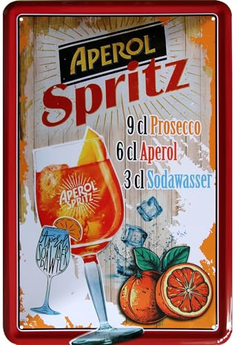 WOGEKA ART Blechschild - Aperol Spritz - Cocktail Deko Schilder für Bar, Wohnung und als Geschenk-Idee, 20x30 cm Vintage Design Metallschild 57