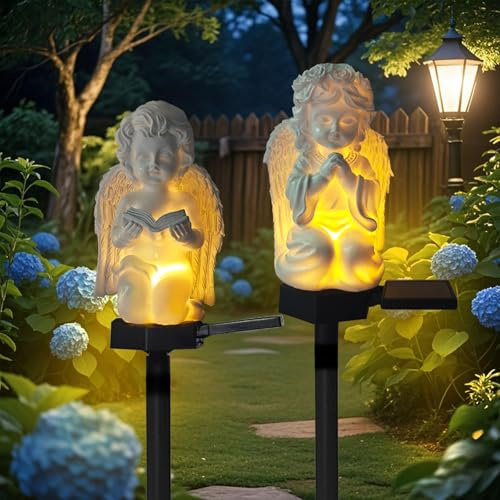 YZYOE 2 Packs of Solar Angels Children's Floor Lamps, Garden Decoration Resin Cute Little elf Lamps,Wireless Twilight to Dawn LED Lights are Waterproof.