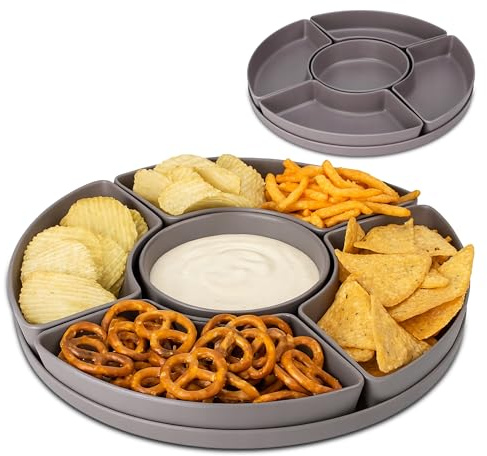 Tool & Tree Snackteller mit 5 Fächern – Snackschalen Set Grau (Melamin) - Servierplatte Ø30 cm – Perfekt als Obstschale, Snackbox & Serviertablett für Dips/Fingerfood – Spülmaschinengeeignet