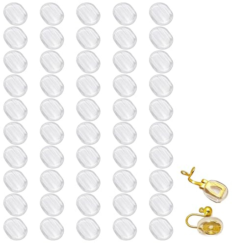 Pack de 50 Almohadillas de Silicona para Pendientes de Clip - Cómodas, Antideslizantes, Protección para Lóbulos - 11 mm x 10 mm