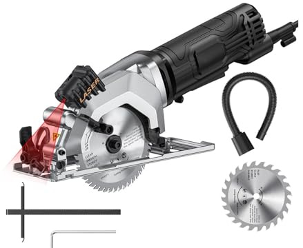 Sierra circular eléctrica con guía de corte, 4,8 A, 4-1/2 pulgadas, 3500 RPM, sierras circulares mano for cortes madera, baldosas y plástico para principiantes uso de bricolaje