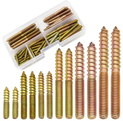 CEEYSEE 92Pcs Hanger Bolts Double Headed Screws M4 M5 M6 Threaded Dowels Furniture Connecting Bolts Woodworking Joint Fasteners Kit（UK-STLSM4-6)