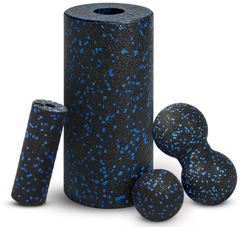 4 Stück Faszienrolle Set, Foam Roller Faszien Set mit Großer und Kleiner Rolle, Erdnussball und Einzelball, Massageball für Rücken Nacken Füße Faszientraining Muskelmassage