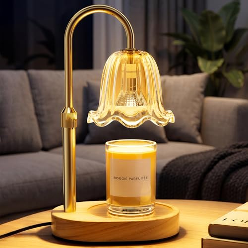 Draome Candle Warmer Lamp - Dimmable & Timer, Height Adjustable Flameless Warmer Lamp with 2 Bulbs for Jar Candles, Gold Lamp Gift for Women Mum Birthday New Home Bedroom Decor House Warming Gifts