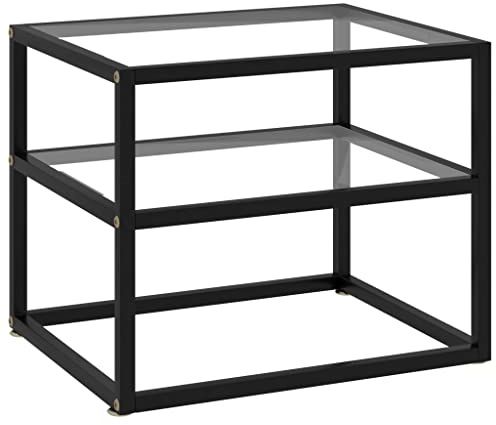 Tmriohed Konsolentisch Beistelltisch Glas 50x40x40 cm - Moderner Couchtisch aus Hartglas und Stahl mit Ablage - Eleganter Flurtisch und Wohnzimmertisch - Transparent & Schwarz