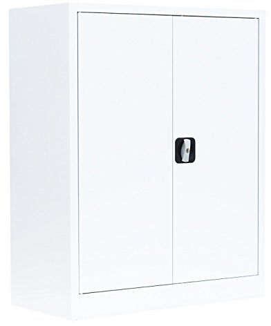 Flügeltürenschrank komplett montiert weiß 100x80x38cm Metallschrank abschließbar Lagerschrank Aktenschrank 2 Fachböden 530317