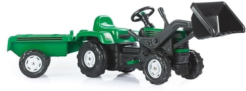 DOLU Pedal Operated Ride On Tractor for Kids with Full Ranchero Trailer, Indoor Outdoor Toy Vehicle with Front Loader & Hauling Trailer for Ages 3–6