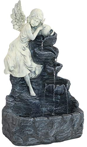 Sunnydaze Angel Falls 29-Inch Outdoor Solar Water Fountain - Outdoor Water Feature with LED Light for Garden, Patio, Yard or Balcony