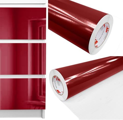 Möbelfolie selbstklebend 100x200 cm | Einfarbig Klebefolie für Möbel | Klebefolie Möbel - einfache Anwendung, ideal für die Renovierung von Küche oder Bad | Möbelfolie | Burgundrot Hochglanz