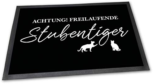 PfotenSchild Fußmatte mit lustigem Spruch - Stubentiger - 60 x 40 cm - Witziger Fußabtreter für Katzenmenschen Katzenbesitzer