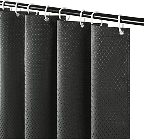 Furlinic Duschvorhang Textil Anti-schimmel Wasserdicht Waschbar Badvorhang aus Polyester Stoff Dunkelgrau Waffel 120x200cm mit 8 Duschvorhangringen.